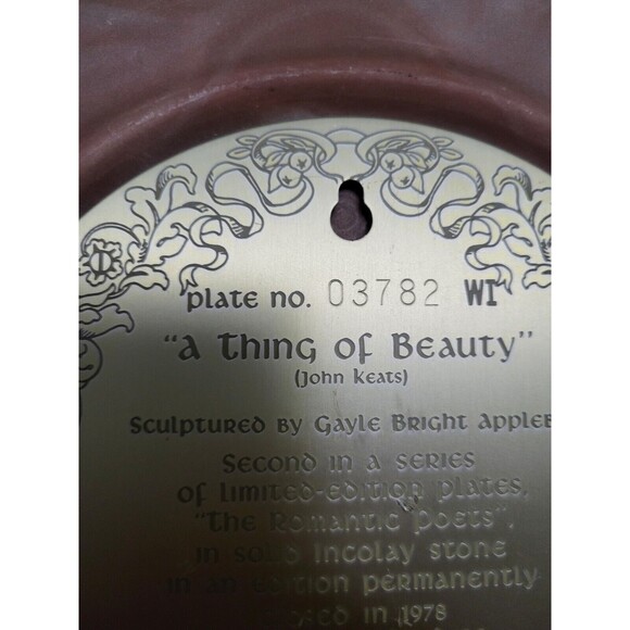 Vintage 1978 Solid Incolay Stone "A Thing of Beauty" 3D Decorative Plate - Picture 8 of 8